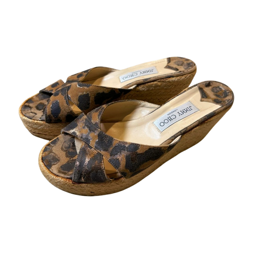 Jimmy Choo Dovina Leopard Platform Wedge Espadrilles - Size 39 - Pre-Owned